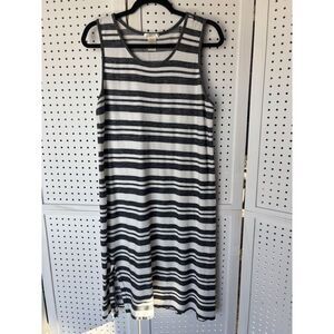 Matty M Dress Loungewear Cover Up Women's‎ L Gray White Stripe Terry Fabric